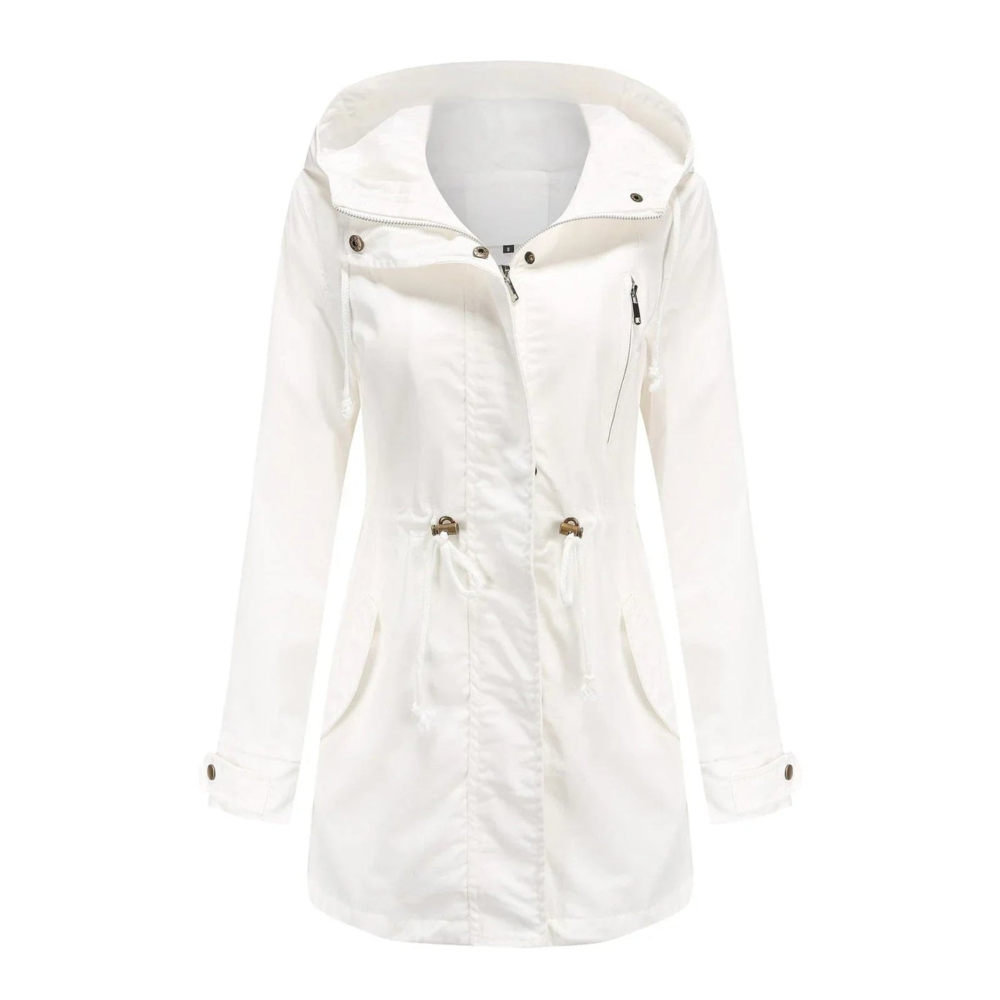 Waterproof Ladies Long Jacket With Adjustable Hood