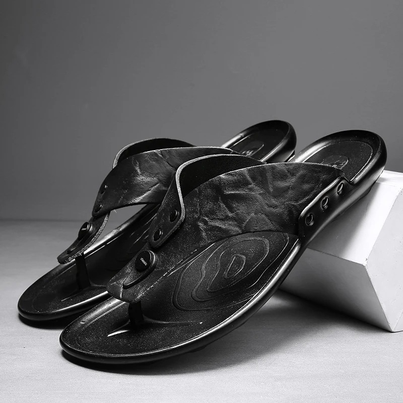 Luxury Leather Slide Sandals with Grip Sole