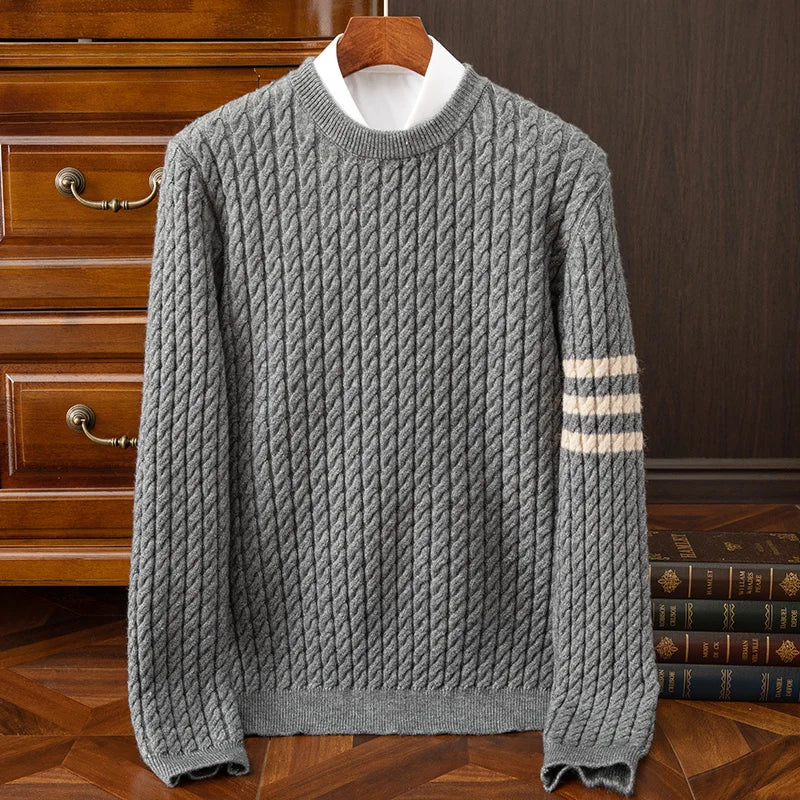 Men's Cashmere Sweater Handknit Soft Ridged Texture