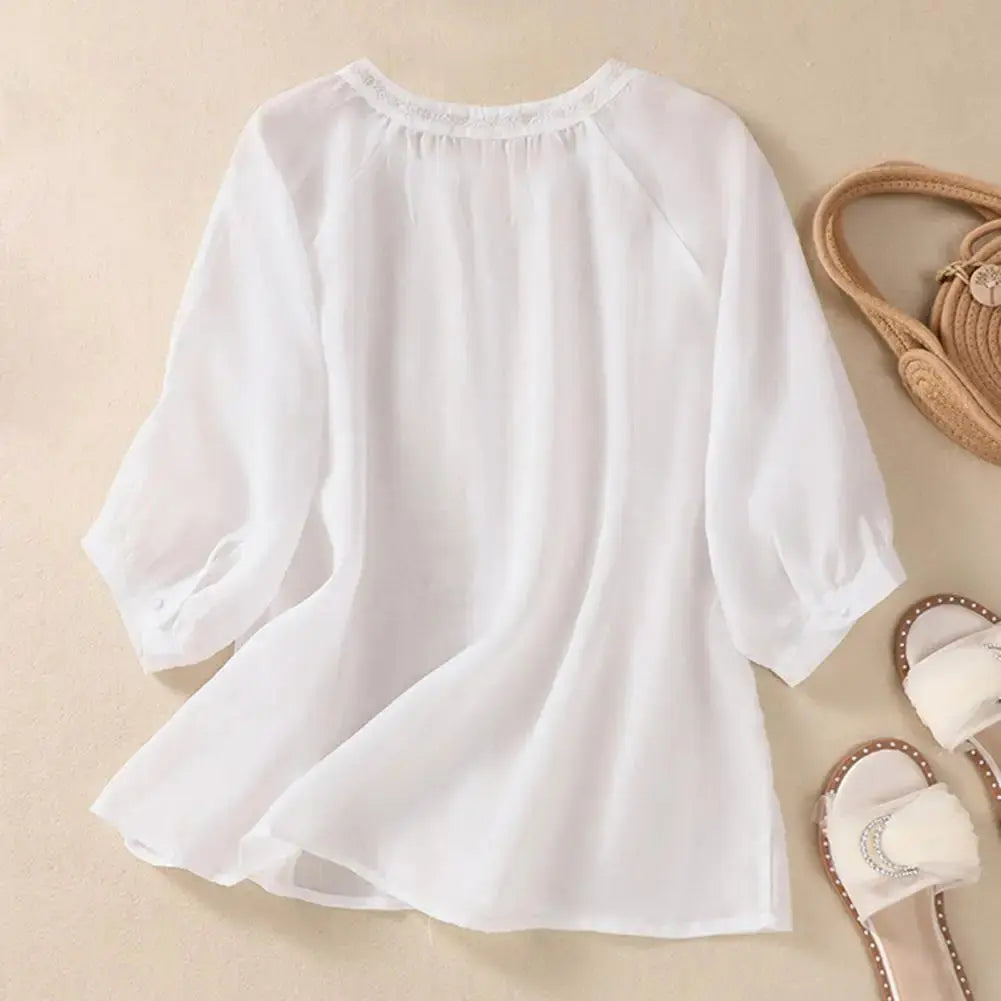 Delicate Floral Loose Fit Summer Blouse