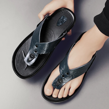 Luxury Leather Slide Sandals with Grip Sole