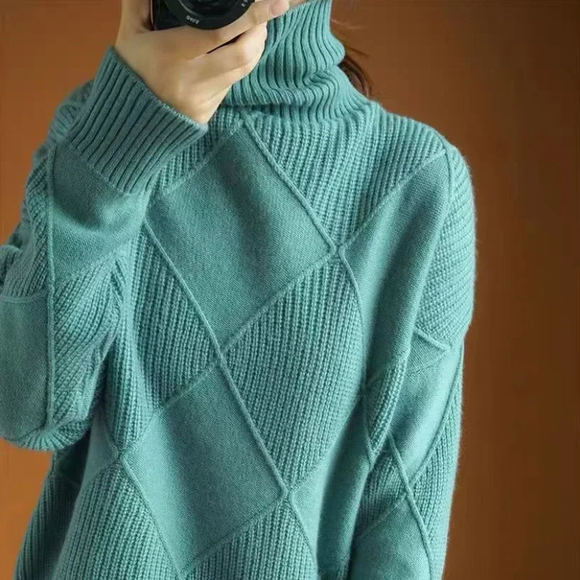 Women's Cashmere Knit Sweater Diamond Pattern