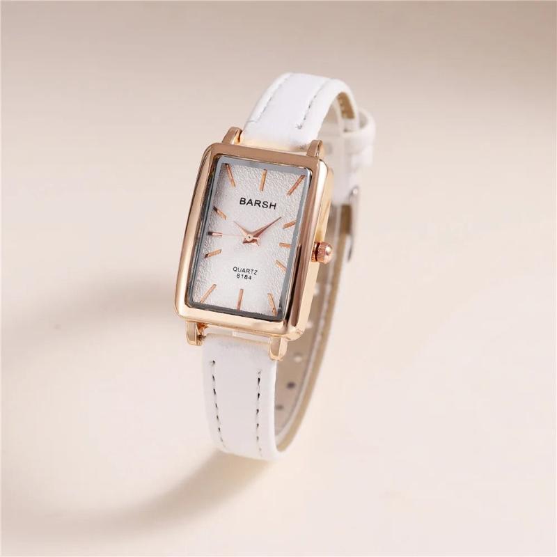 Slim Rectangular Leather Wristwatch