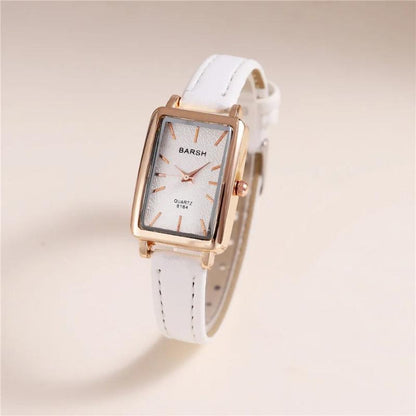 Slim Rectangular Leather Wristwatch