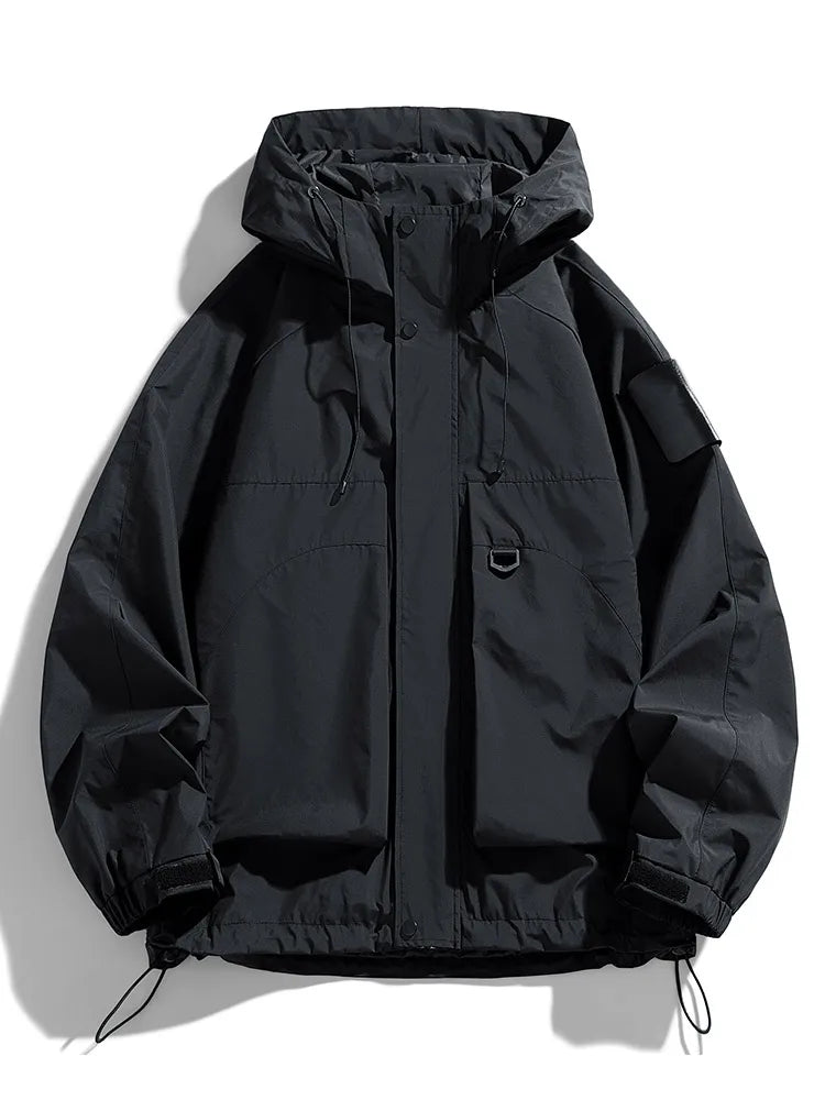 Men's Waterproof Hooded Jacket Oversized Windproof Black