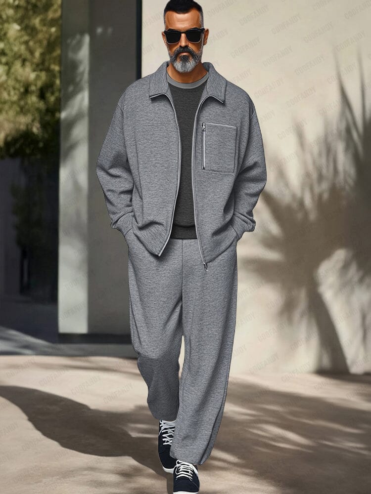 Casual Sports Zip Up Jacket Set - OutfitLondon