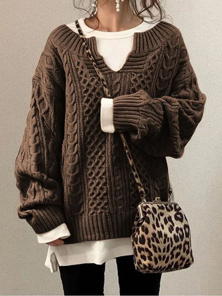 Cozy Oversized V-Neck Cable Sweater