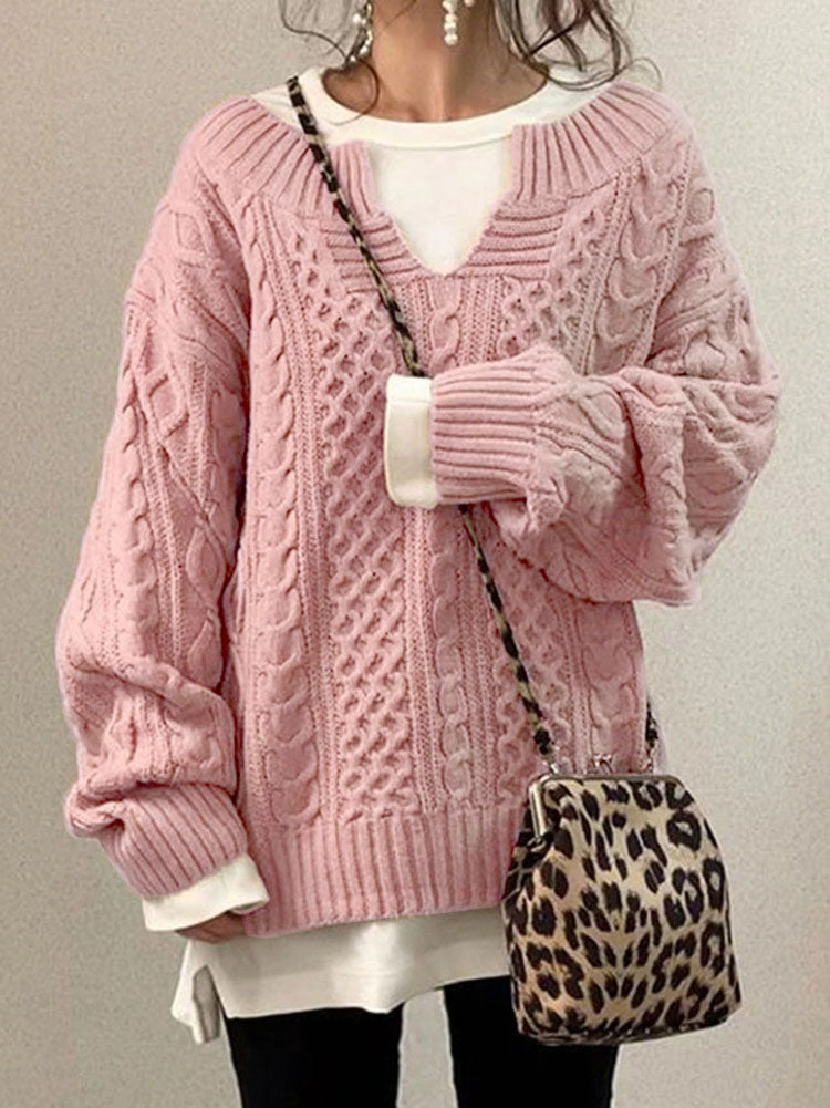 Cozy Oversized V-Neck Cable Sweater