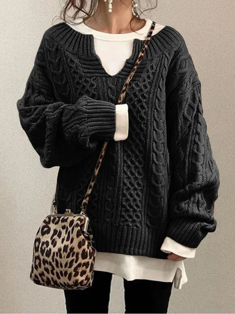 Cozy Oversized V-Neck Cable Sweater