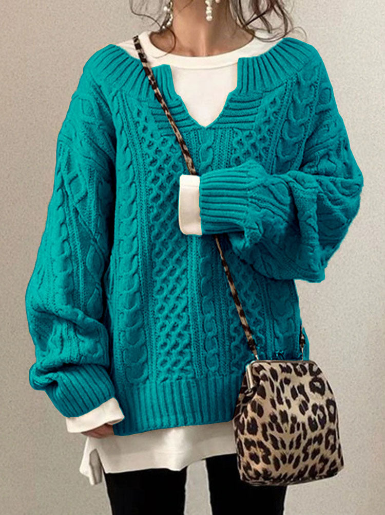 Cozy Oversized V-Neck Cable Sweater