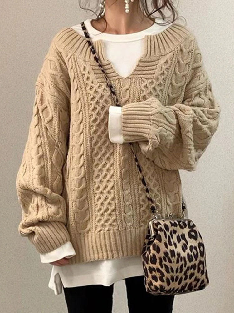 Cozy Oversized V-Neck Cable Sweater