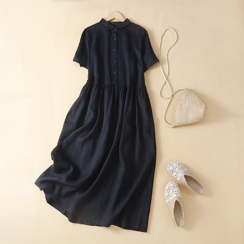 Casual Fit Midi Dress with Collar and Buttons