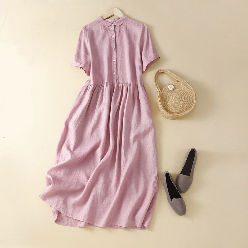 Casual Fit Midi Dress with Collar and Buttons - OutfitLondon