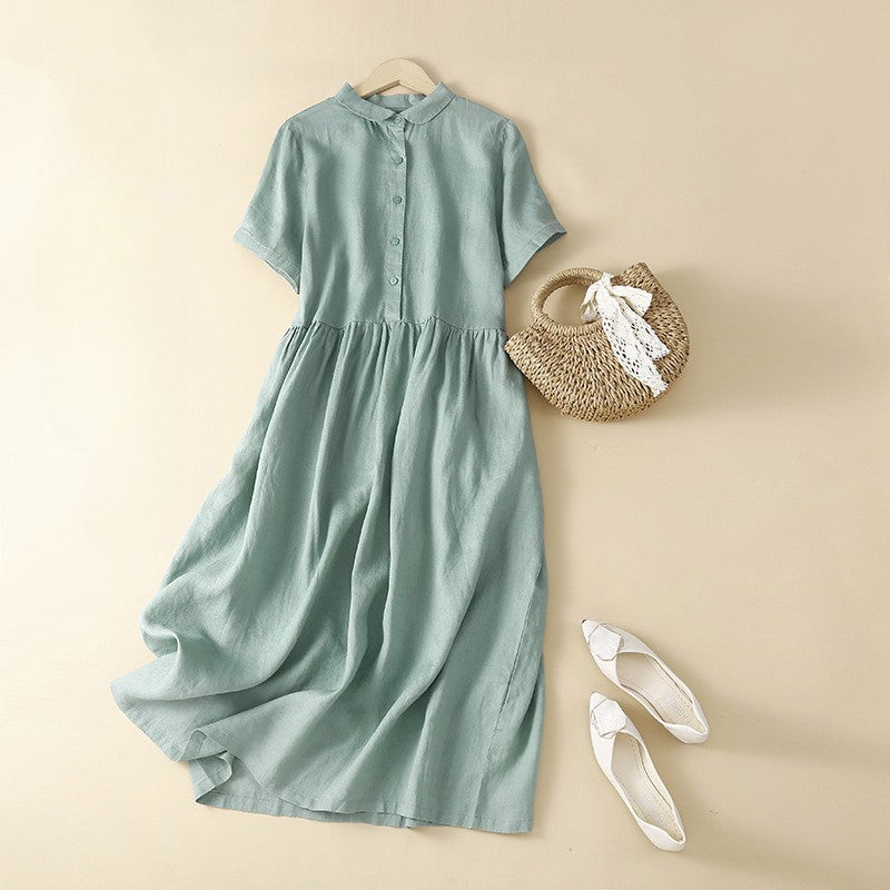 Casual Fit Midi Dress with Collar and Buttons