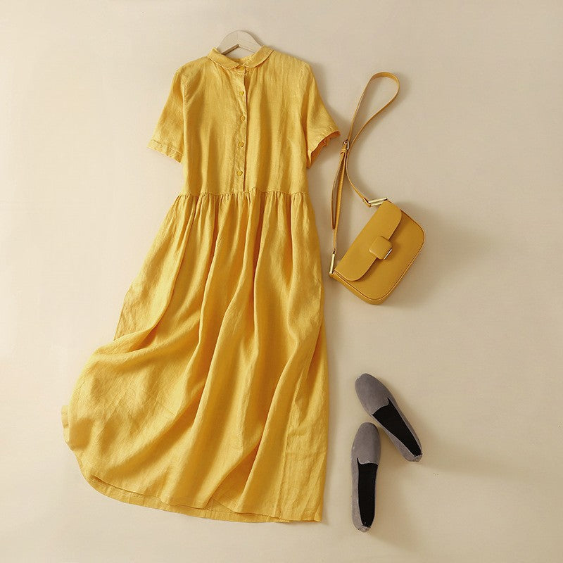 Casual Fit Midi Dress with Collar and Buttons