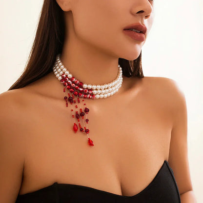 Women's Pearl Choker Red
