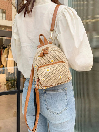 Petite Embroidered Straw Bag Floral Compact - OutfitLondon
