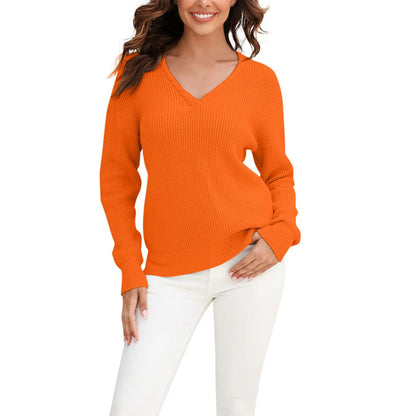Relaxed Fit V Neck Knitted Sweater for Women