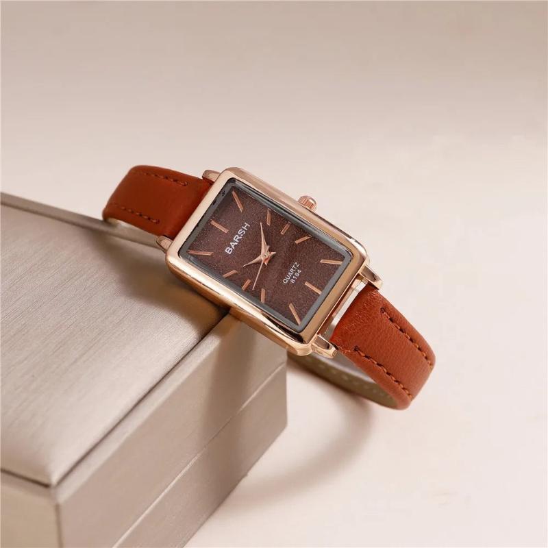 Slim Rectangular Leather Wristwatch