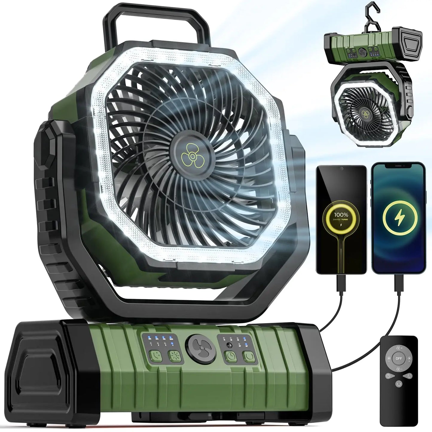 Compact Camping Fan with LED Light and USB Charger - OutfitLondon