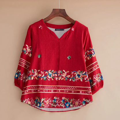 Vintage Style V Neck Bell Sleeve Blouse