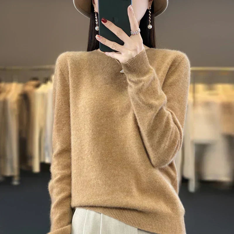 Cozy Warm Crew Neck Wool Sweater for Women - OutfitLondon