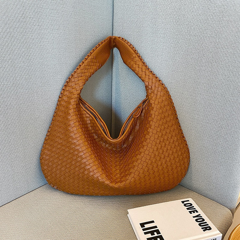 Classic Brown Faux Leather Tote Bag - OutfitLondon