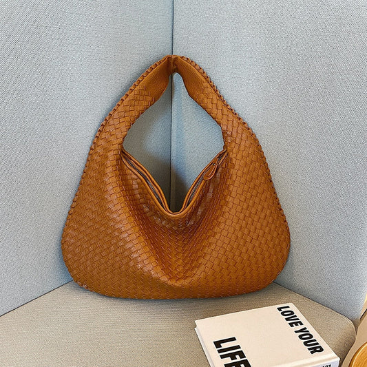 Classic Brown Faux Leather Tote Bag - OutfitLondon