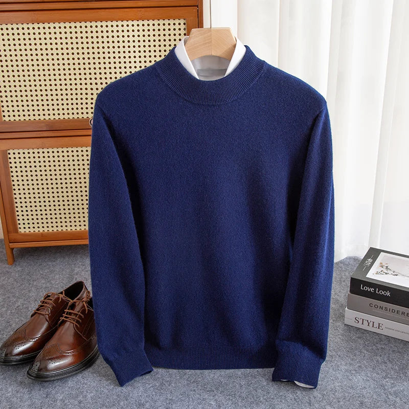 Men's Wool Sweater Half Zip Soft Warm