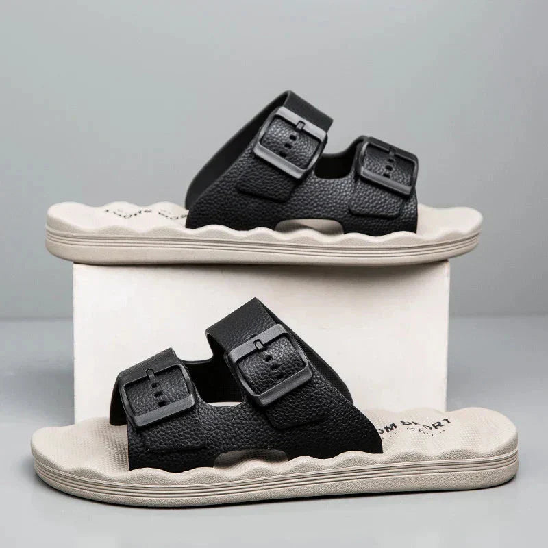Delmar Comfort Slides - Soft Adjustable Sandals with Contoured Footbed - OutfitLondon