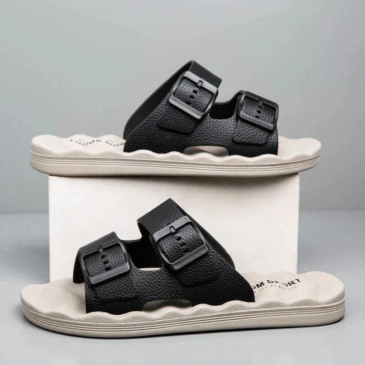 Delmar Comfort Slides - Soft Adjustable Sandals with Contoured Footbed - OutfitLondon