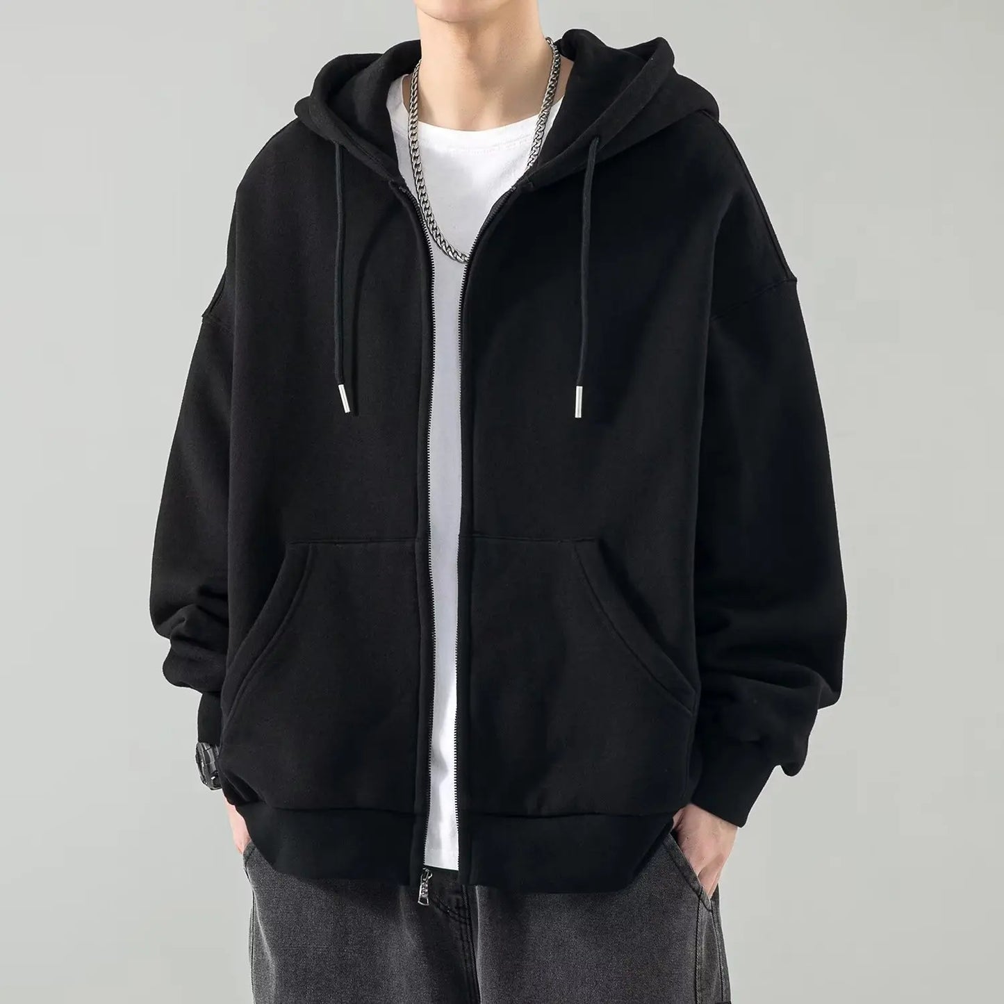 Casual Loose Fit Men's Zip Hoodie Sweatshirt