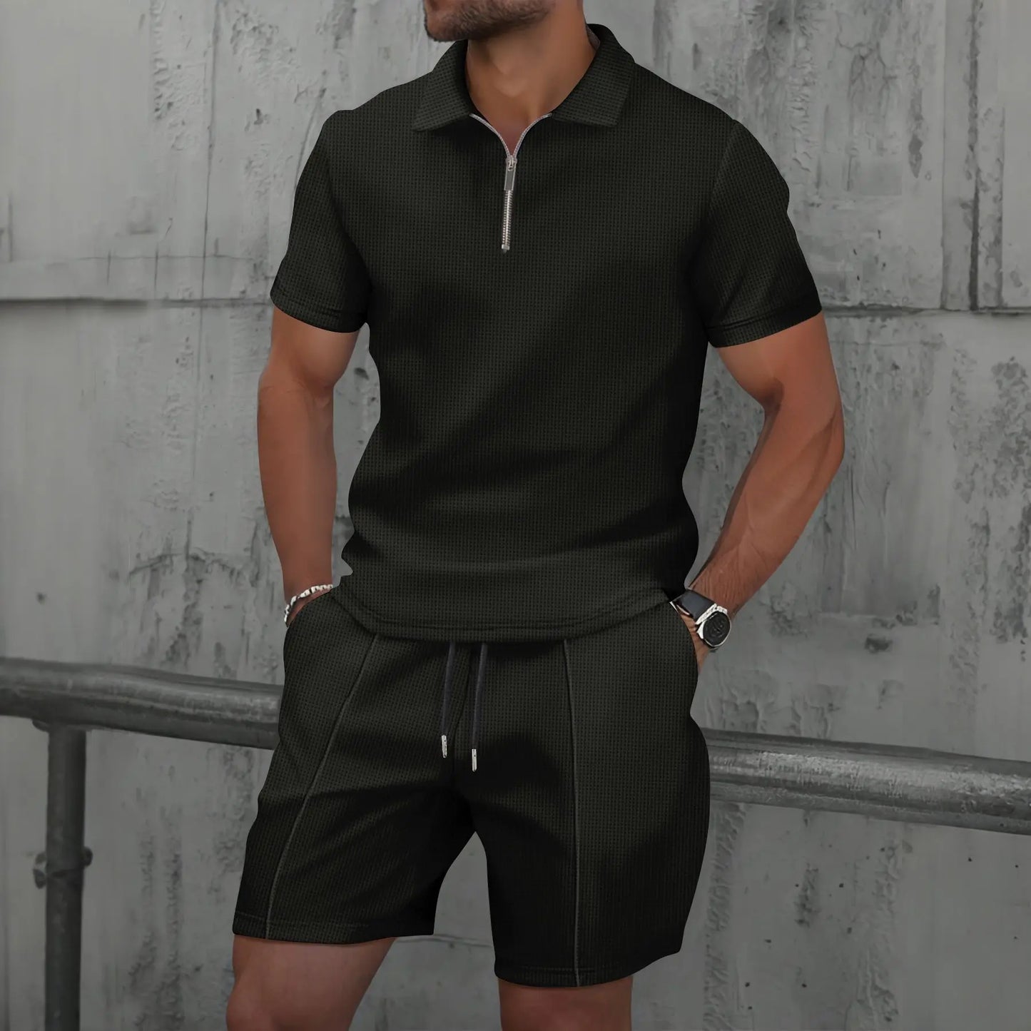 Comfortable Airy Mens Summer Short Sleeve Suit Set