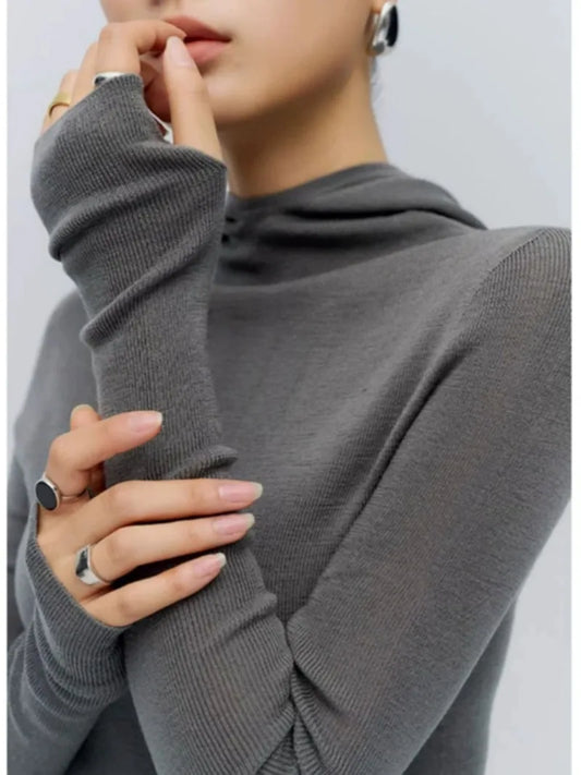 Women's Bodyhugging Knitted Hoodie - OutfitLondon