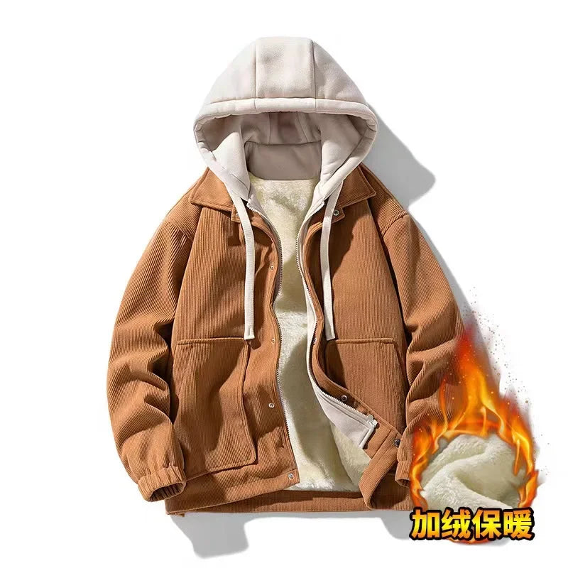 Soft Oversized Corduroy Hoodie Coat
