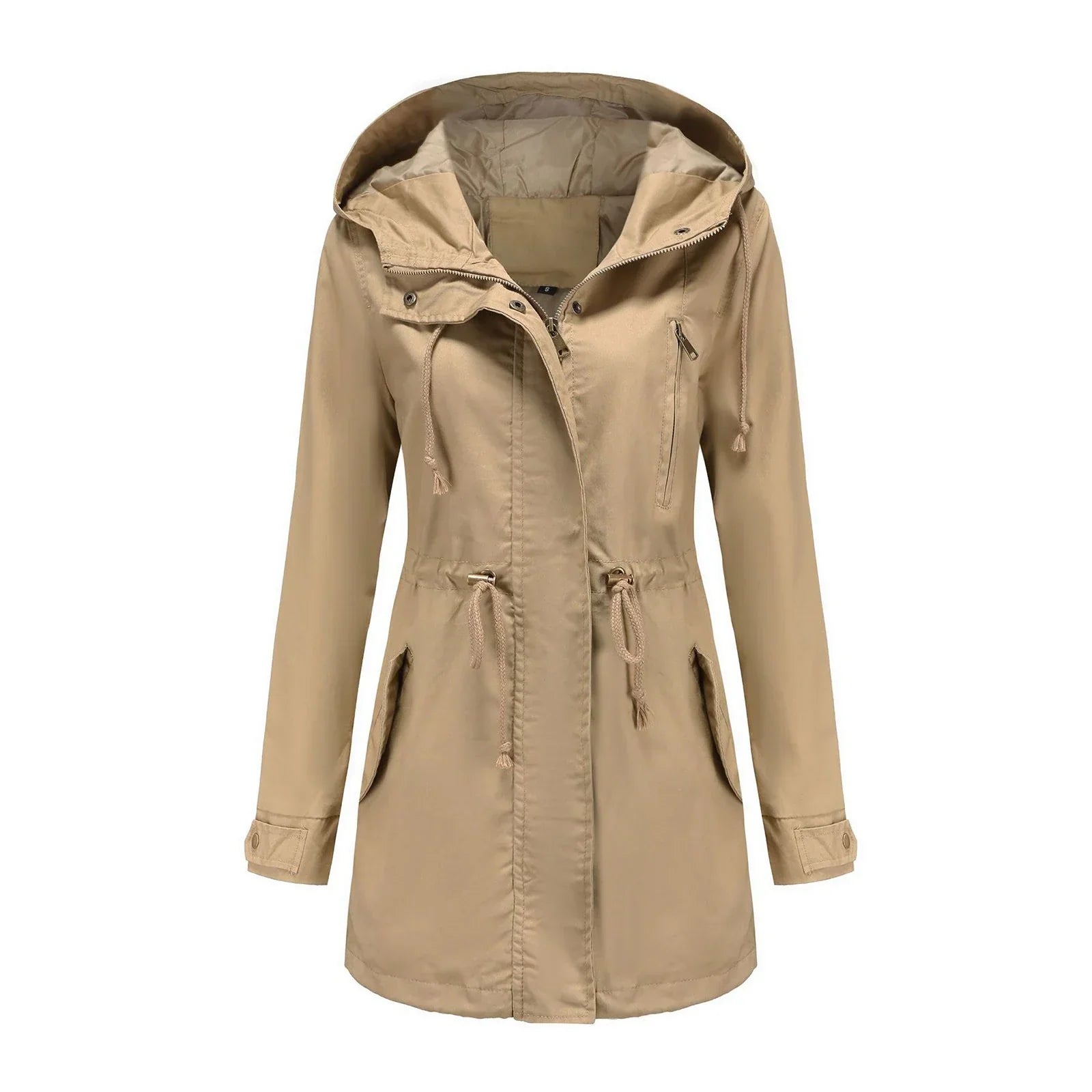 Waterproof Ladies Long Jacket With Adjustable Hood - OutfitLondon