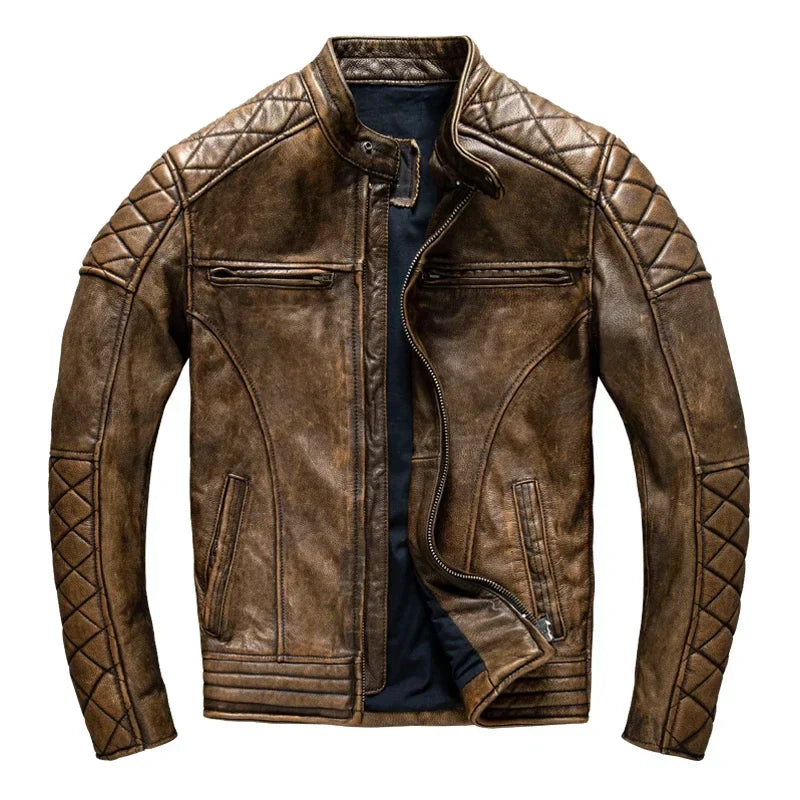 Vintage Style Leather Motorcycle Jacket - OutfitLondon