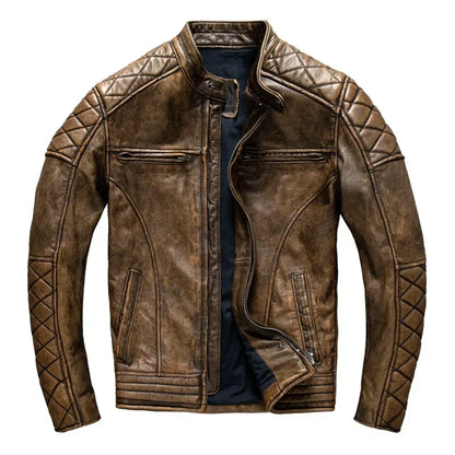 Vintage Style Leather Motorcycle Jacket - OutfitLondon