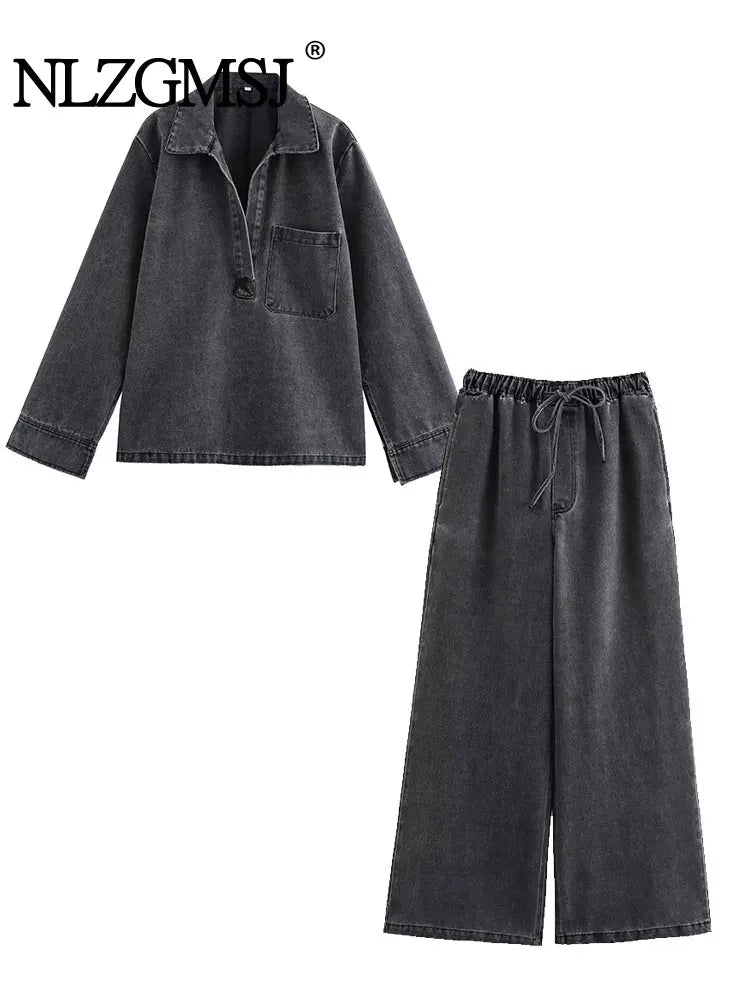 Women's Relaxed Fit Denim 2 Piece Suit - OutfitLondon