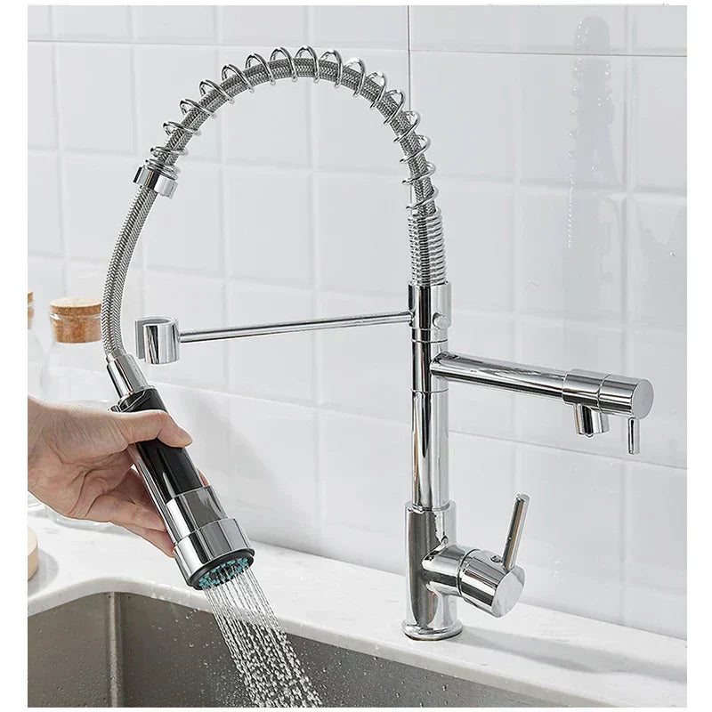 Luxury Dual Handle Kitchen Faucet In Black Gold Finish