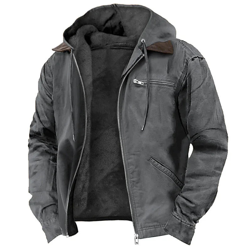 Men's Cotton Canvas Jacket Rugged Zip Front Fleece Lining