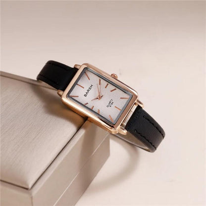 Slim Rectangular Leather Wristwatch