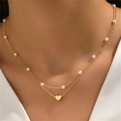 Delicate Multi-Layer Gold Silver Heart Necklace
