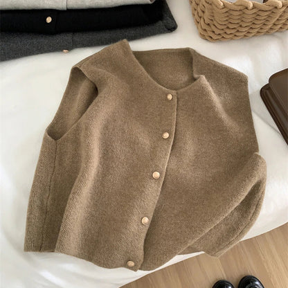 Women's Knit Vest Cozy Yarn Sleeveless Button Front