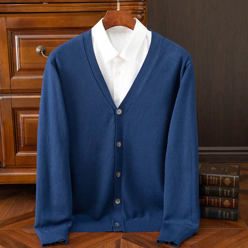 Men's Grey Cashmere Blend Cardigan V Neck Relaxed Fit