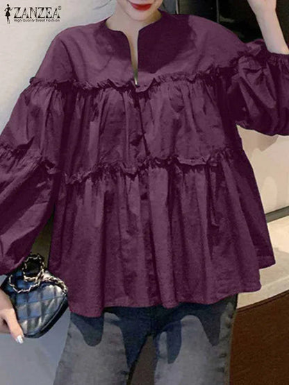 Elegant Flare Sleeve Ladies Blouse Shirt