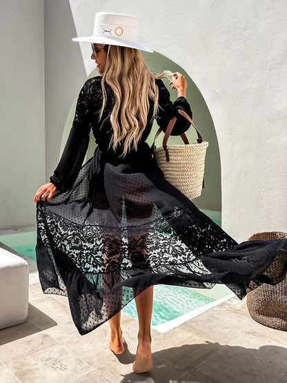 Sacha Cover-Up | Elegant Sheer Long Lace Beach Cover-Up