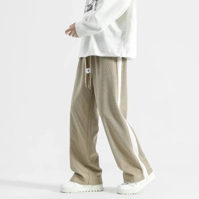 Men's Corduroy Wide Leg Joggers High Rise Velvet Drawstring Waist