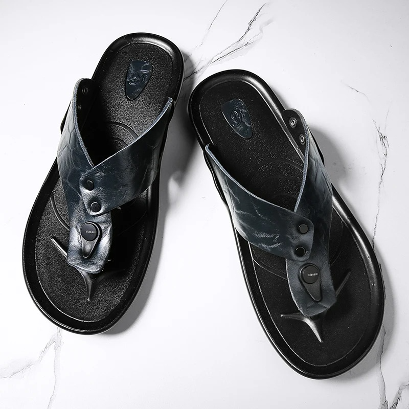 Luxury Leather Slide Sandals with Grip Sole
