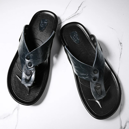 Luxury Leather Slide Sandals with Grip Sole